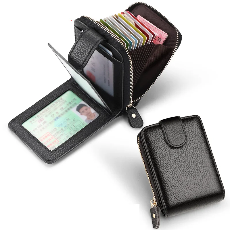 Genuine Leather Card ID Holder Package Driver's License Bank Credit Card Holder Case Multi-functional Set Clip Cash Wallet Bag
