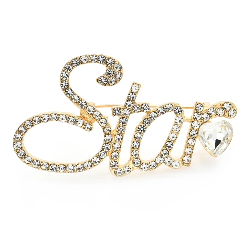

Wuli&baby Sparkling Word Star Brooches For Women Unisex 2-color Rhinestone Letters Office Party Brooch Pin Gifts