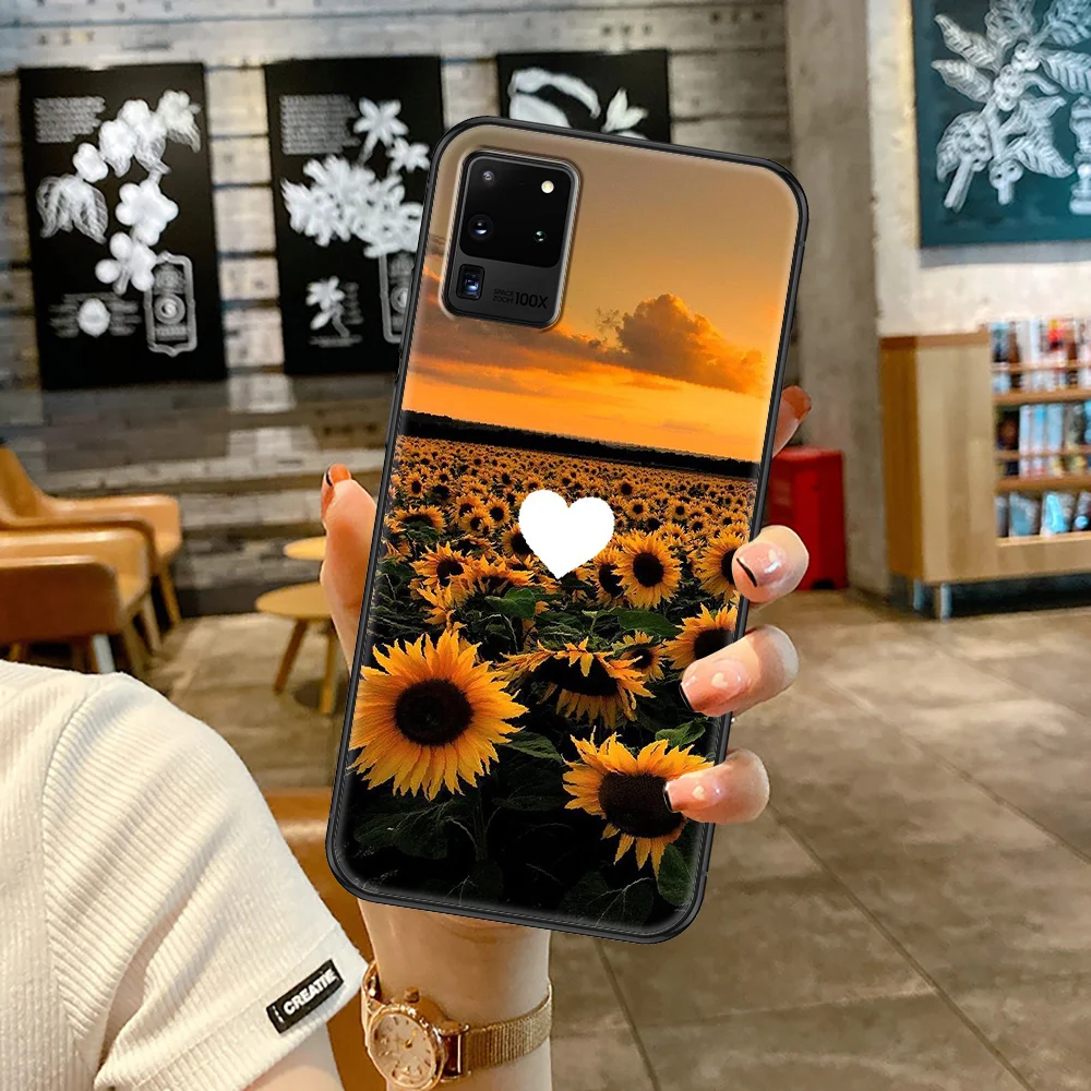 Sunflower Yellow Flower Phone case For Samsung Galaxy Note 4 8 9 10 20 S8 S9 S10 S10E S20 Plus UITRA Ultra black painting bumper | Мобильные