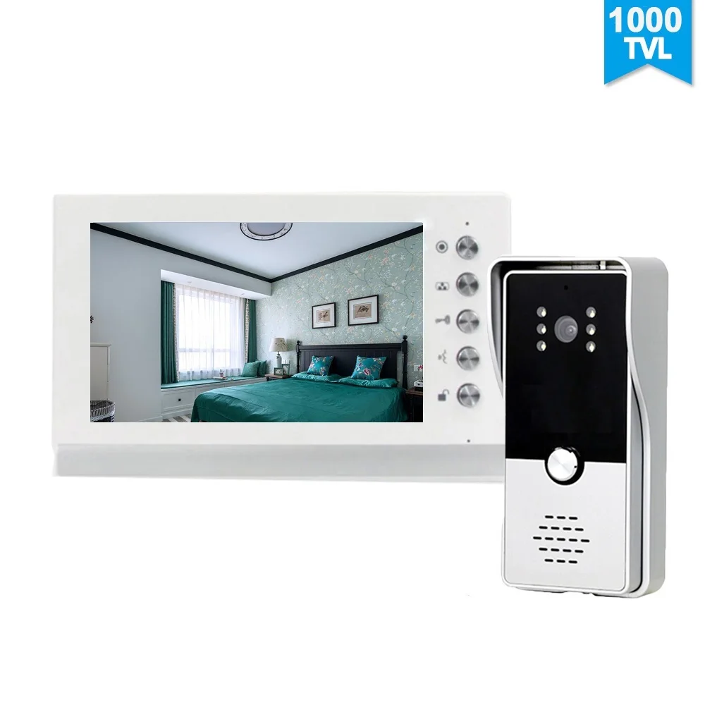 

7-дюймовый видеодомофон, дверной звонок, система внутренней связи с камерой 1000TVL, разблокировка, разговор, водонепроницаемый