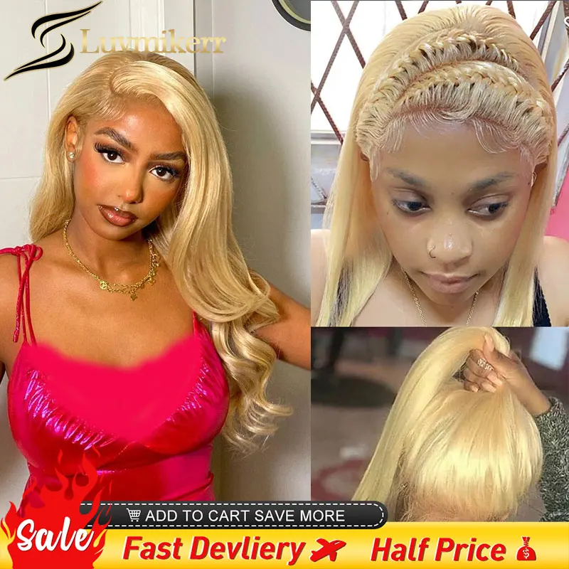 

Colored 613 Blonde 13x4 Lace Frontal Wig Pre Plucked Brazilian Body Wave HD Human Hair Wigs Women Can Be Dyed Pink Purple Ginger