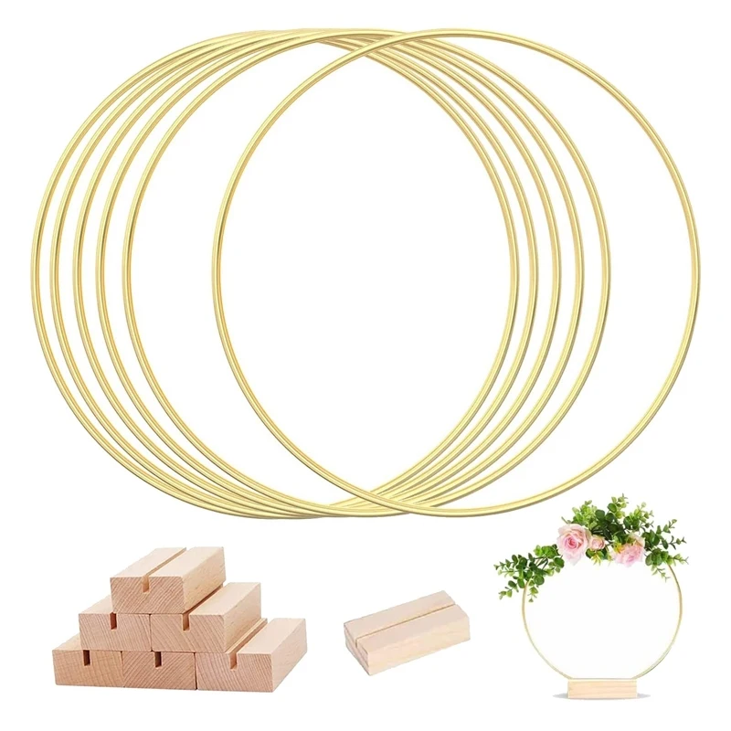 

6 PCS 12 Inch Iron Circle Wreath Centerpiece For Table, Gold Wreath Ring With Wedding Wreath Decoration Wall Hanging Decoration