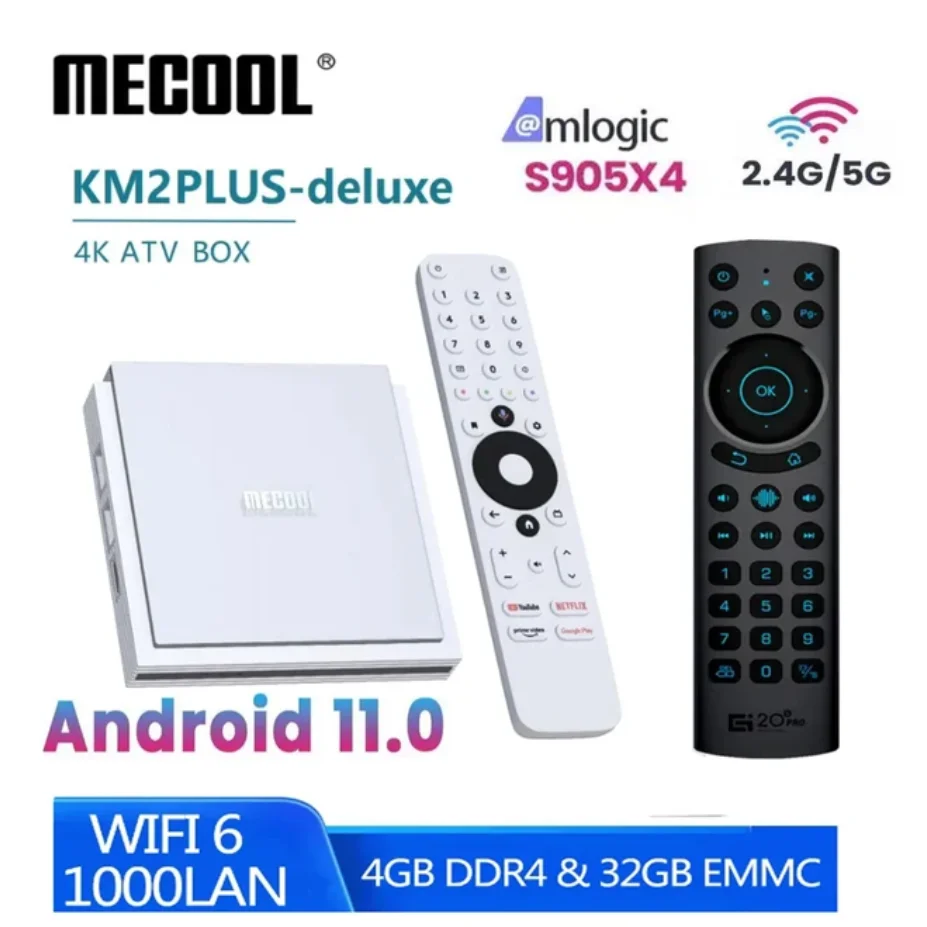MECOOL KM2 Plus Deluxe Android TV Box с сертификатом Netfilx 4K Doby Atmos/Dolby 4 + 32G WiFi6 1000M LAN BT5.0 vs km6 km9 pro