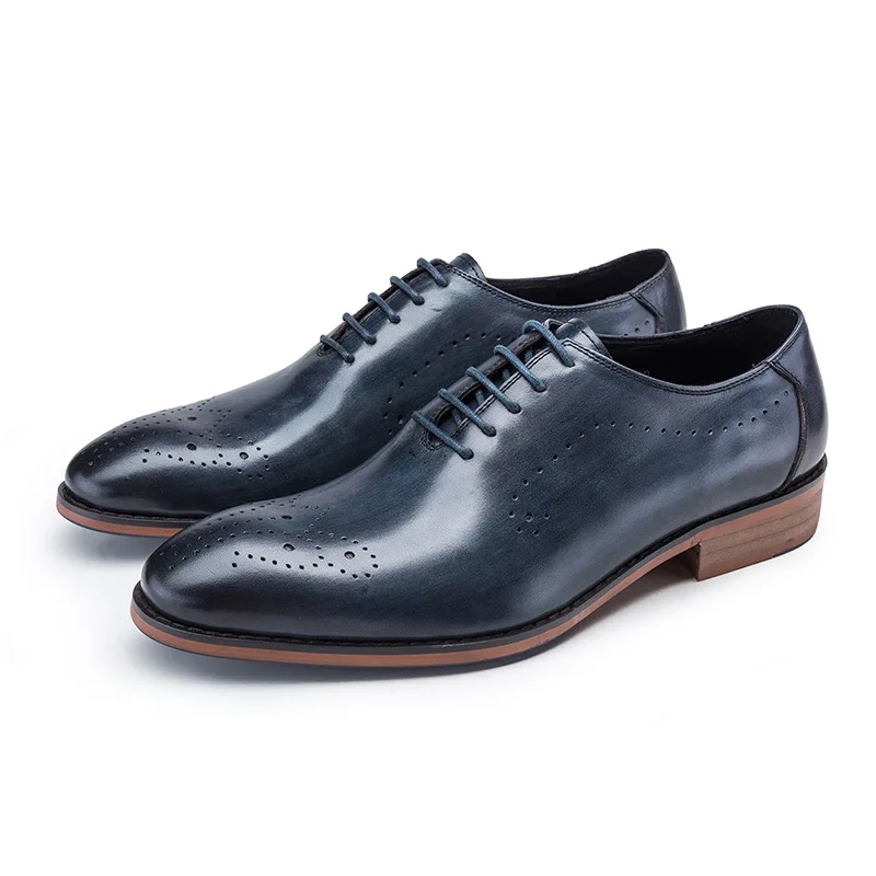 

British Trend Mens Dress Shoes Luxury Genuine Leather 2022 Autumn New Style Quality Brand Fashion Blue Wedding Shoes for Male