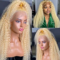 613 blonde kinky curly frontal wigs blonde colored remy curly lace front wigs synthetic hair for women