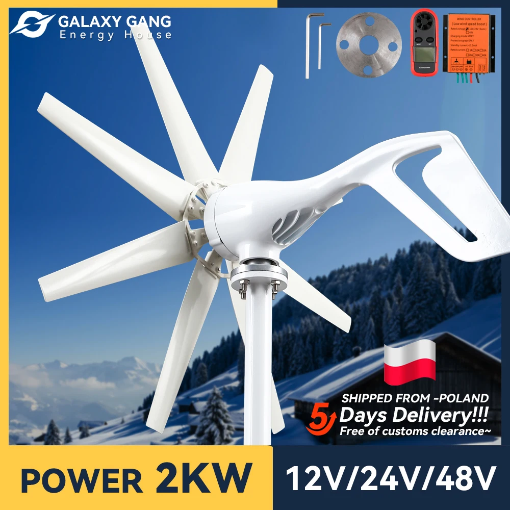 

Free Energy Small 2kw Wind Turbine 48V 2000w Generators 8blades 12V 24V Alternative Windmill With MPPT Controller For Home Use