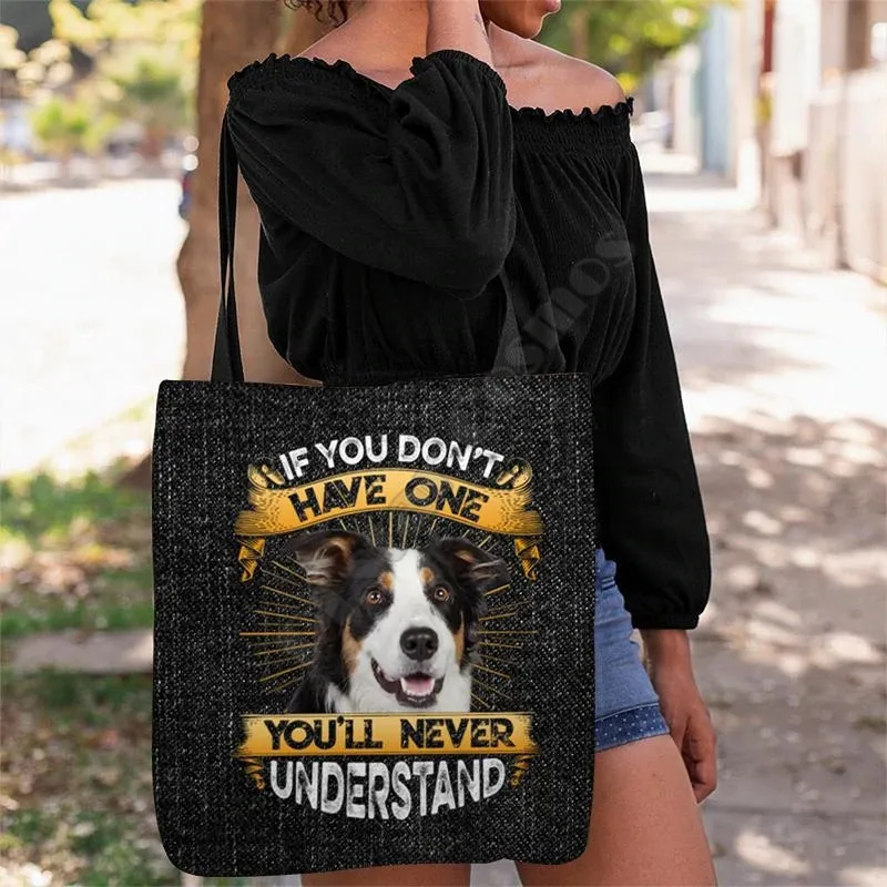 

Have One Border Collie Tote Bag 3D Print Handle Storage Shopper Bag Foldable Reusable Tote Multipurpose 14 Style dog pattern