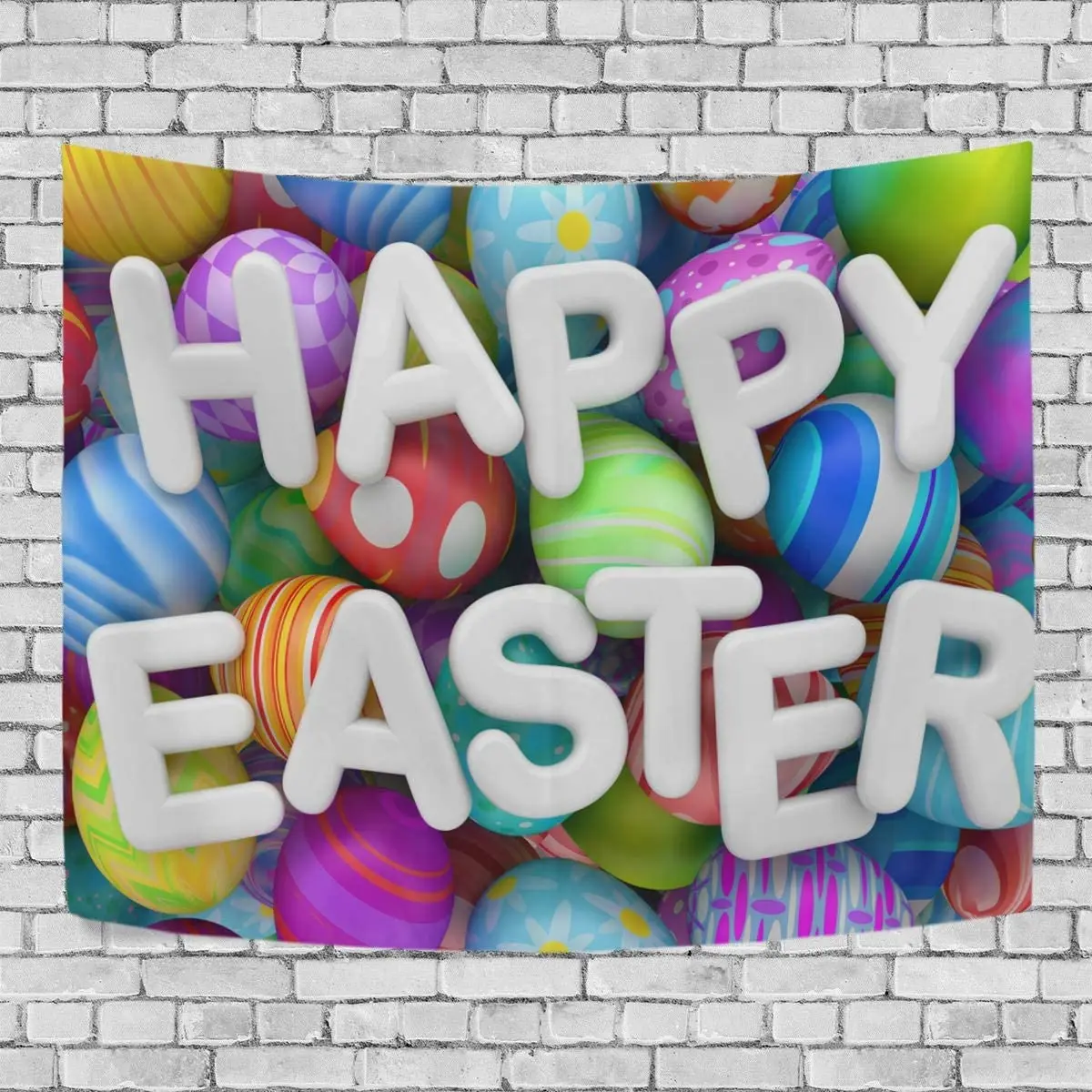 

Happy Easter Day Tapestry Wall Hanging Bunny Colorful Egg Wall Tapestry for Bedroom Living Room Dorm Party Decor