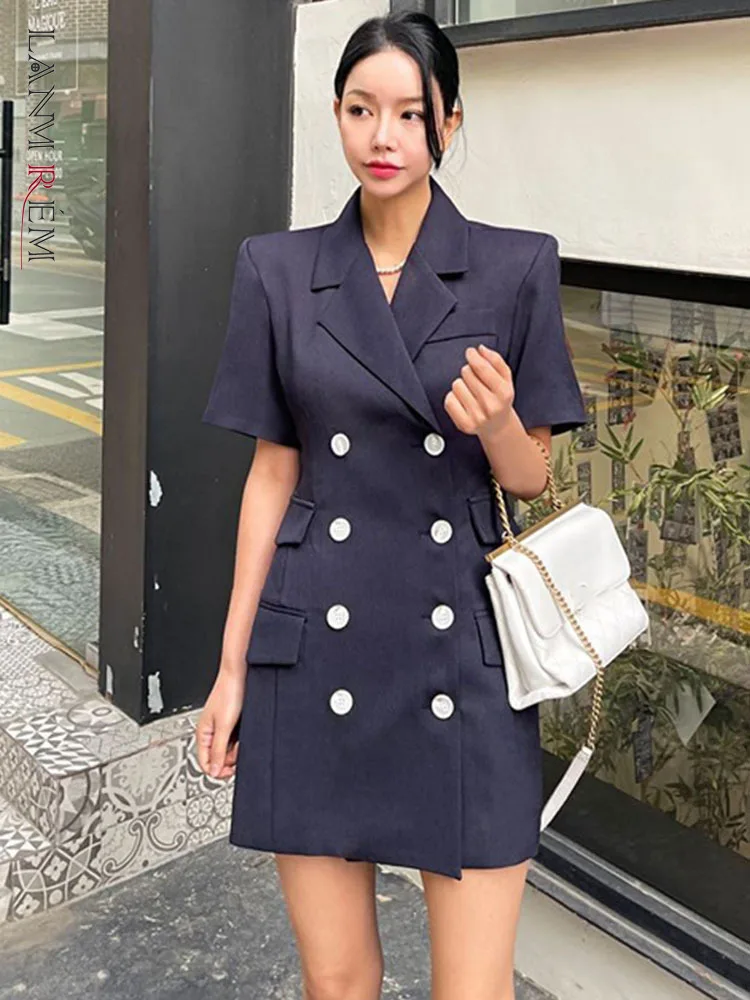 

LANMREM 2022 Summer Korean Style Short Sleeved Blazer High-end High Waist Thin Office Lady Temperament Mid Length Coat 2R2861
