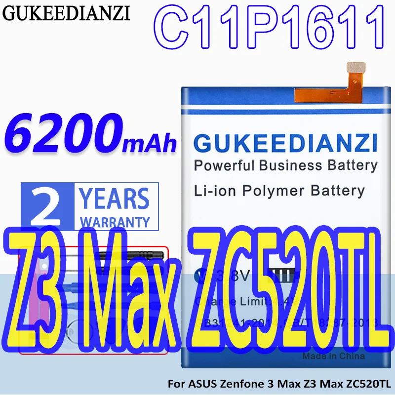 

Аккумулятор GUKEEDIANZI большой емкости C11P1611 6200 мАч для ASUS Zenfone 3 Max Z3 Zenfone3 Max ZC520TL