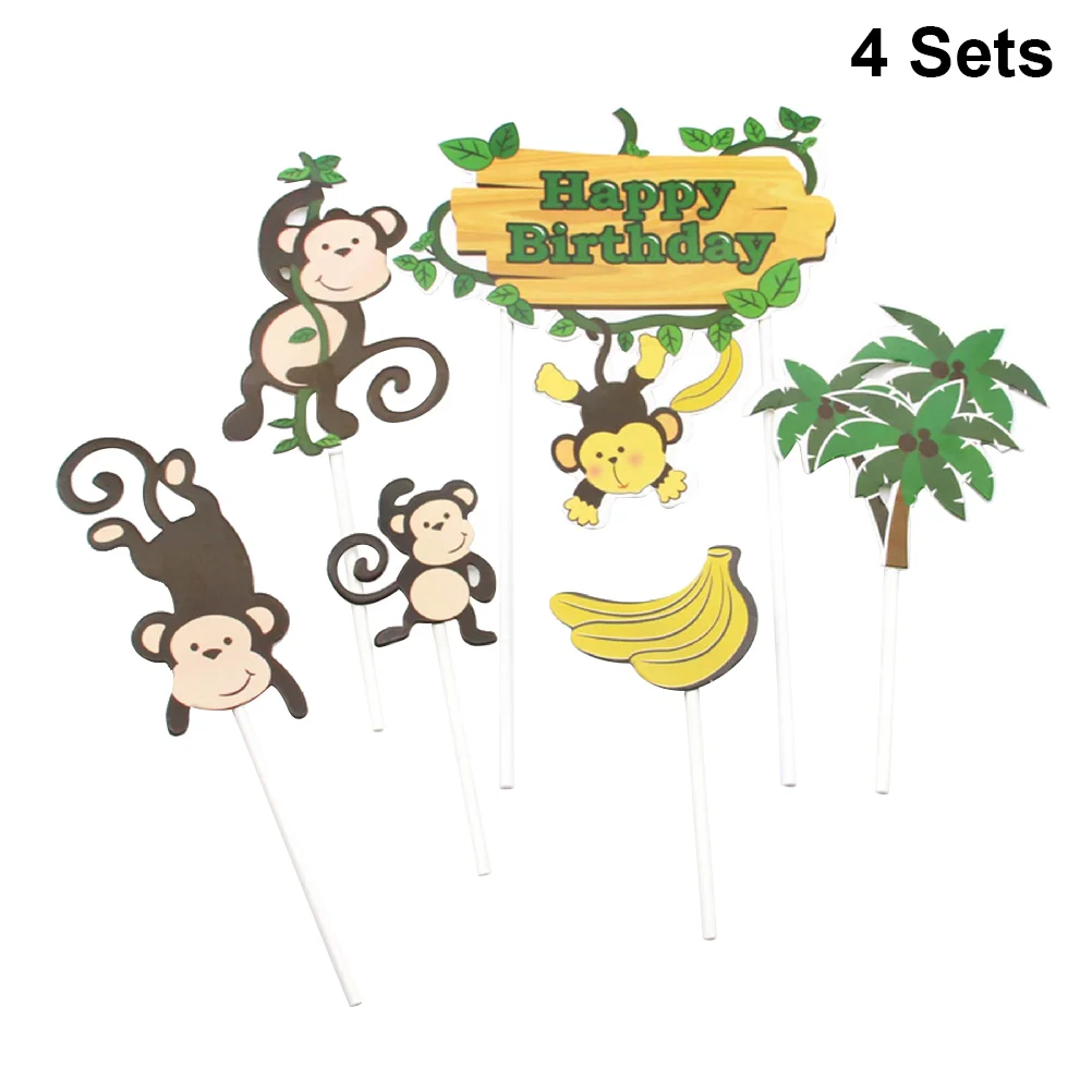 

Toppers Animal Cupcake Birthday Decorations Decor Happy Jungle Supplies Party Insert Forest Animals Theme Trees Decoration 3D