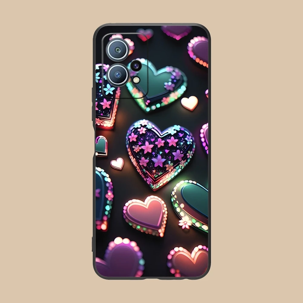 Y2K Glowing Love Hearts Mobile Phone Case for Huawei P60 P50 P40 P30 P20 P10 P9 P8 Pro Lite Plus Black Soft Cover Shell