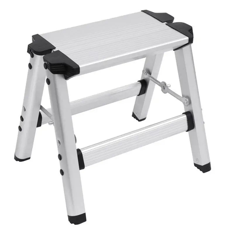 Aluminium Platform 2-Step Tool Folding Ladder Maximum 150KG Load Anti Slip Safety Double-sided with Thick Stairs