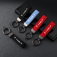for tesla model 3 model x model s model y fashion leather keychain high grade for logo car key chain rings jewelry holder gift
