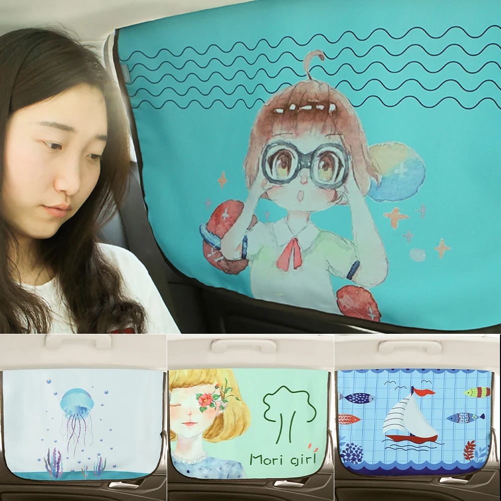 

Car Sunshade Covers Cover Universal Windscreen Magnetic Cute Cartoon Cover UV Protection Side Window Sunshade Curtain