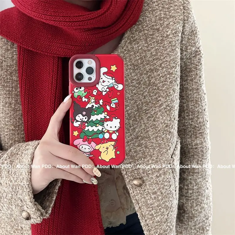 

Kawaii Sanrio Anime Hello Kitty TPU Phone Case Cute Cartoon Cinnamoroll Illustration Imitation Leather Graffiti Christmas Girls