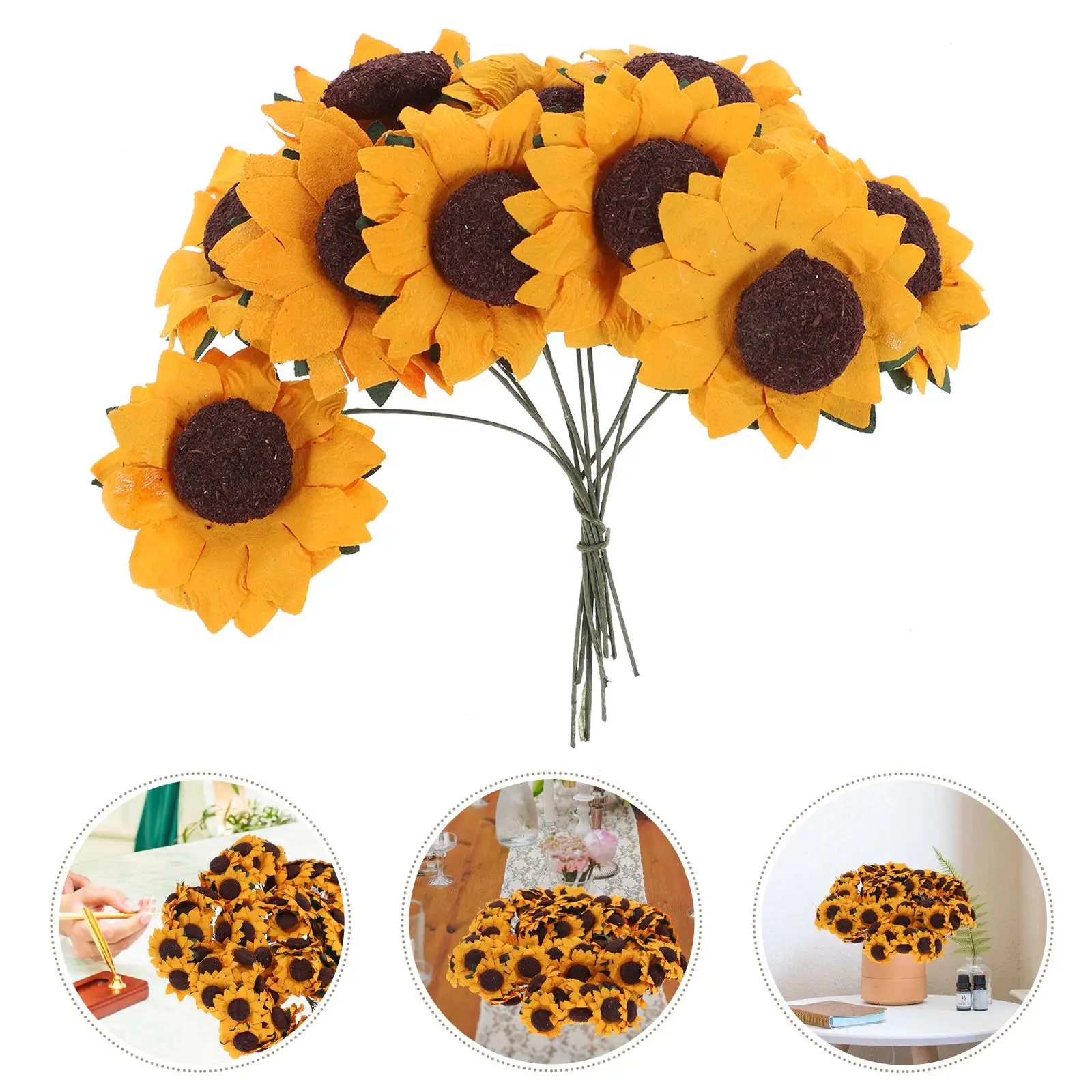 

Sunflower Artificial Sunflowers Flower Flowers Fake Bouquet Decor Wedding Paper Silk Heads Faux Simulation Decorations Mini