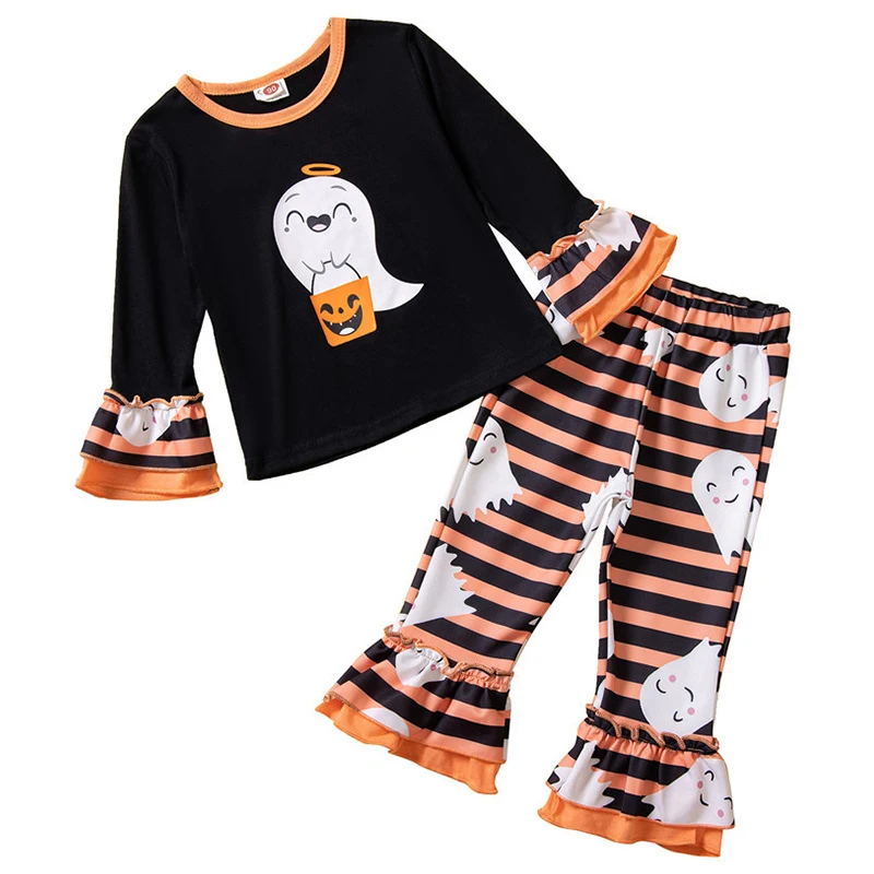 

2Piece Toddler Fall Clothing Halloween Baby Clothes Pumpkin Print Long Sleeve T-shirt+Loose Pants Girls Boutique Outfits BC2322