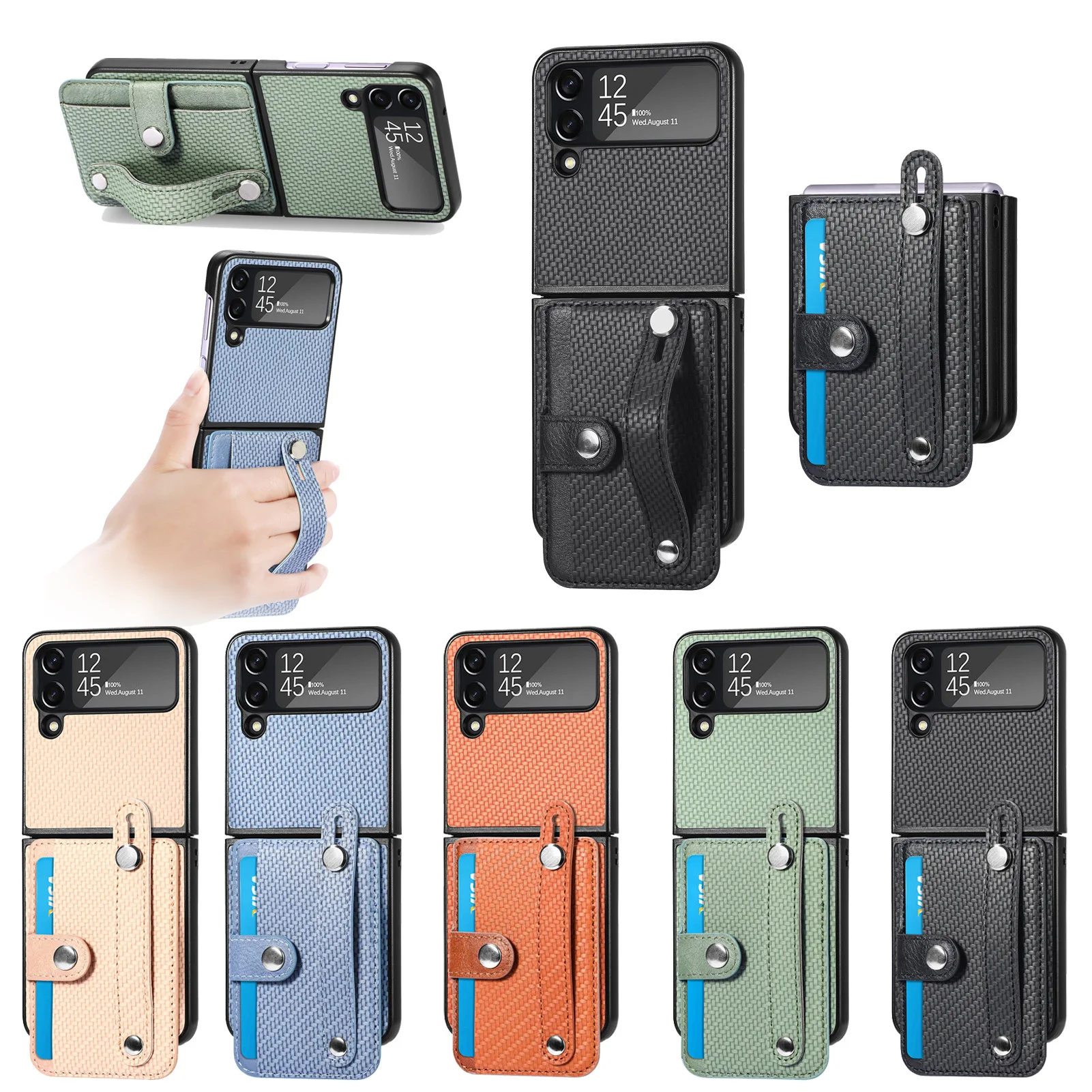 

Creative Wallet Cards Phone Case For Samsung Galaxy Z Flip4/3/2/1 360° Full Protection Anti-Drop Fold Cell Phone Back Cover