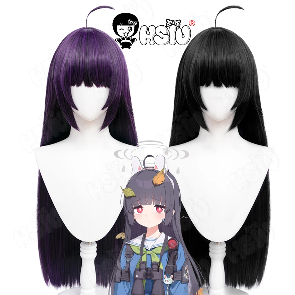 

Kasumizawa Miyu Cosplay Wig Game Blue Archive Cosplay HSIU Black / Dark Purple 80CM Long Straight Synthetic Hair+Free Wig Cap