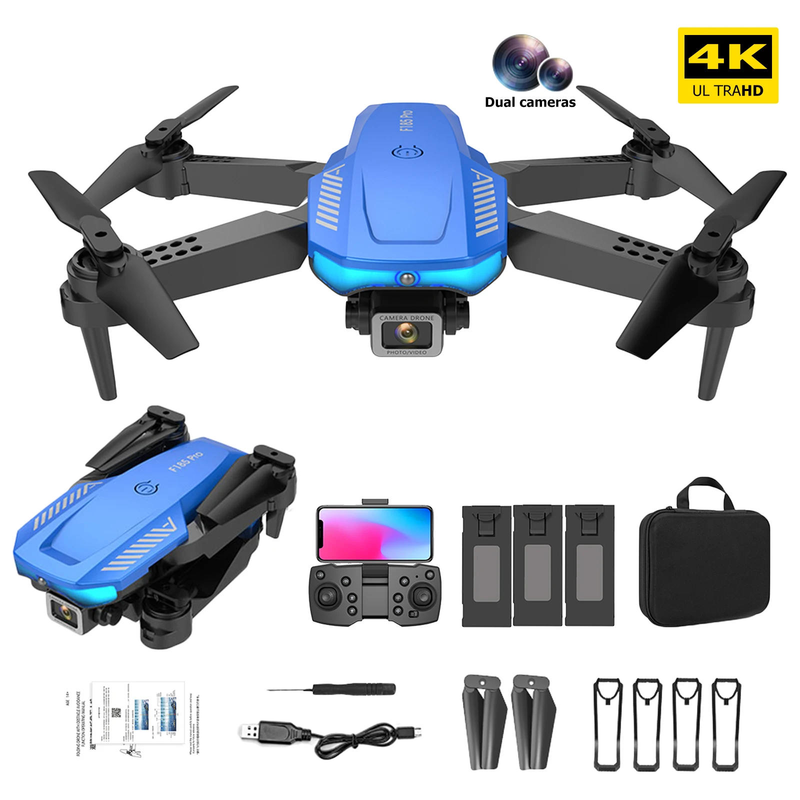 

LS/RC F185 Pro RC Drone 4K HD Camera WiFi FPV Altitude Hold Quadcopter One Key Start Speed Adjustment,Gesture Control RC Drone