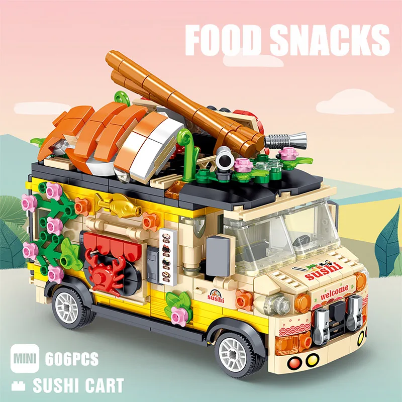 

City Friends Ice Cream Truck Street View Dining Car Mini Building Blocks Food Snacks Shop Bricks Toys For Children Girls