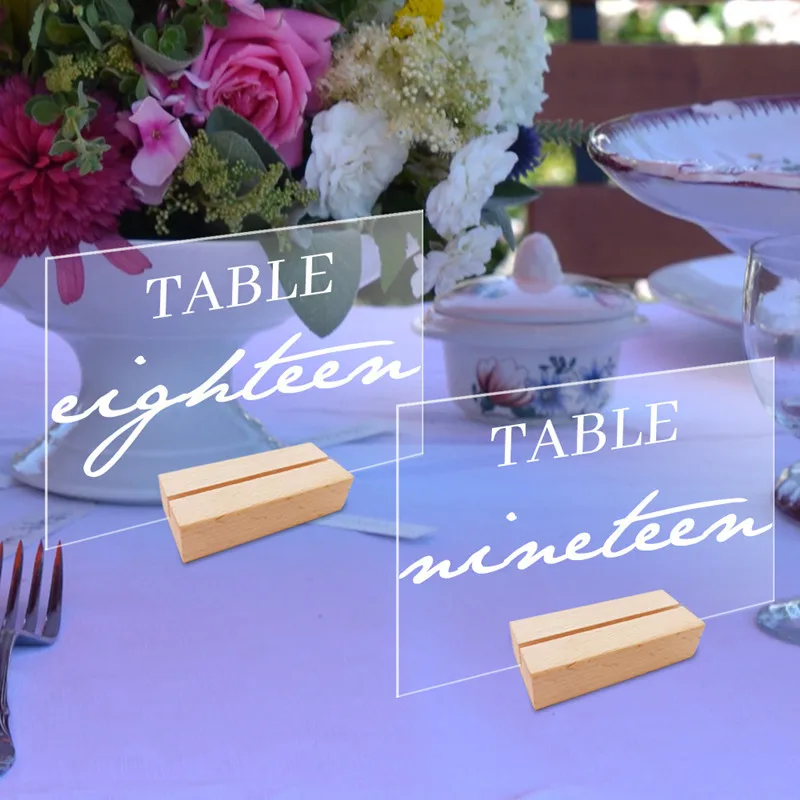 

10Pcs DIY Acrylic Wedding Table Number Sign Blank Clear Display Signs With Wooden Base For Wedding Party Event Table Decoration
