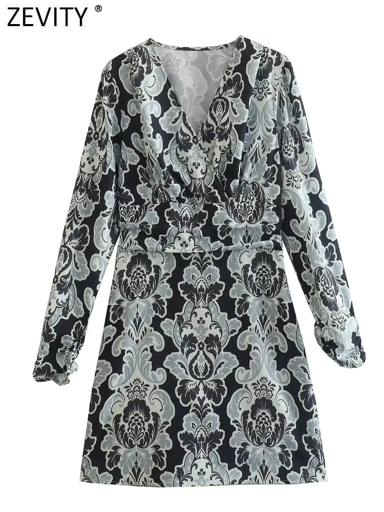 

Женское винтажное платье-рубашка Zevity с V-образным вырезом и цветочным принтом, плиссированное мини-платье, женское шикарное платье с длинны...