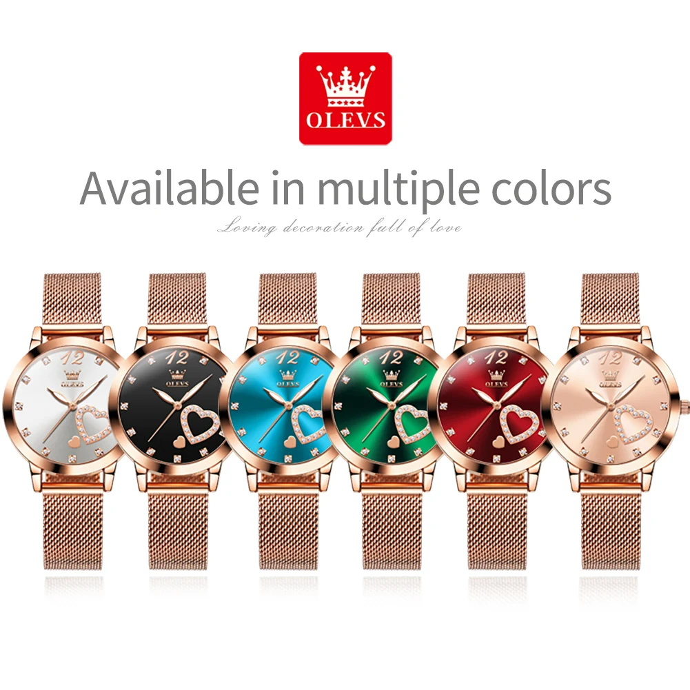 OLEVS Women's Watches Top Brand Original Quartz Wristwatch Fashion Trend Love Diamond Dial Waterproof Luminous Watch for Girl