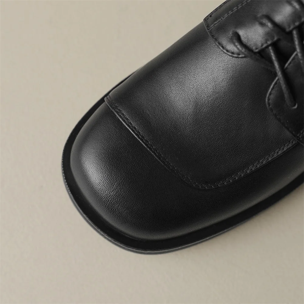 Cialisa Genuine Leather Women's Pumps 2023 Spring Vintage Round Toe High Quality Female Shoes Mid Heels Lady Footwear Black New