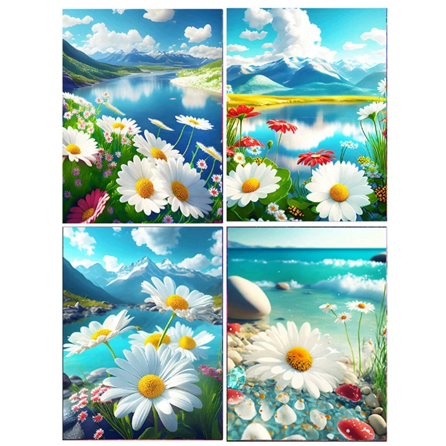 

Алмазная 5D картина «сделай сам», белый цветок маргаритки, пейзаж, Набор для вышивки, Настенный декор ручной работы