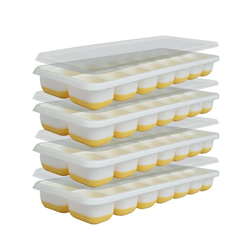 

4Pcs Silicone Ice-Cube Trays With Lid Base For Easy Release Ice-Cubes Ice-Cube Tray With Non-Spill Removable Lid
