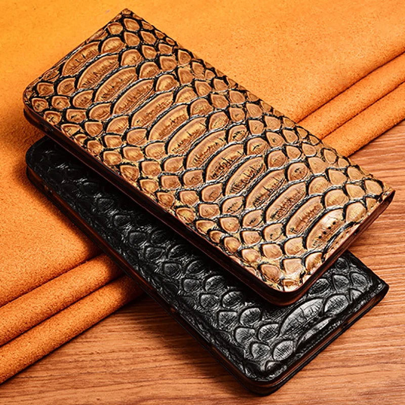 

Snakeskin Texture Genuine Leather Case For Huawei Honor X6 X7 X8 X9 X10 X20 SE X30 Max X30i X40 GT X40i 10X Lite Flip Cover
