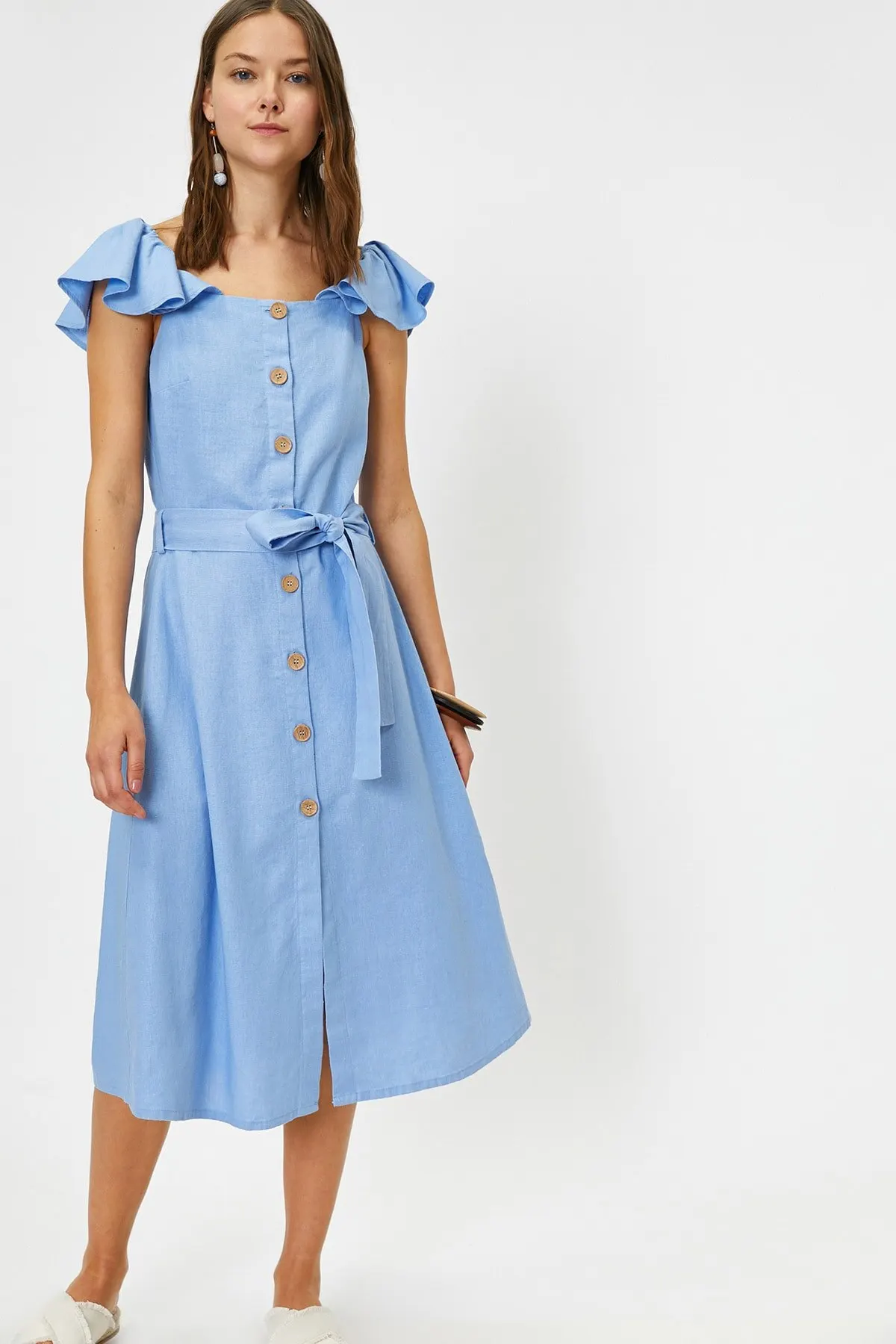 

Women's Dress Blue Button Detailed Elegant Fashion Casual Casual Casual Casual Short Sleeve Summer Boho Beach Dress