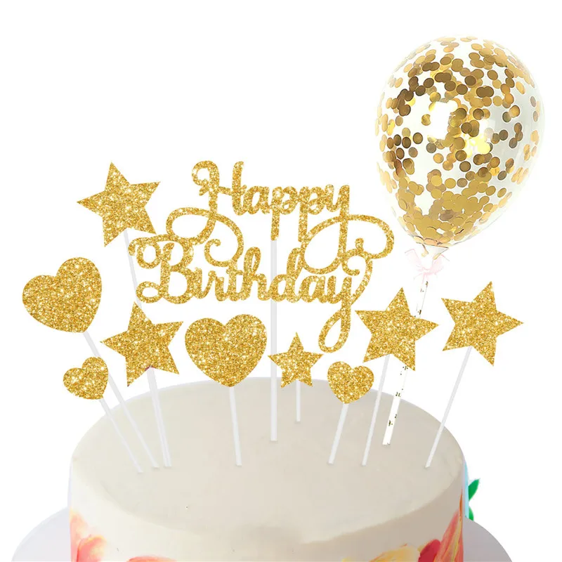 

1Set Happy Birthday Cake Toppers Balloon Decor Flag Confetti Balloon Kids Birthday Party Boy Girl Baby Shower Wedding Decoration
