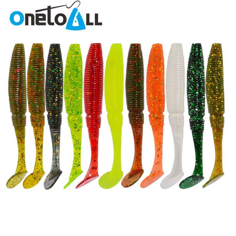 

OnetoAll 5 PCS 75mm 3.2g Wobblers Fishing Lure Worm Silicone Artificial Soft Bait Carp Bass Fly T Tail Jigging Swimbait Tackle