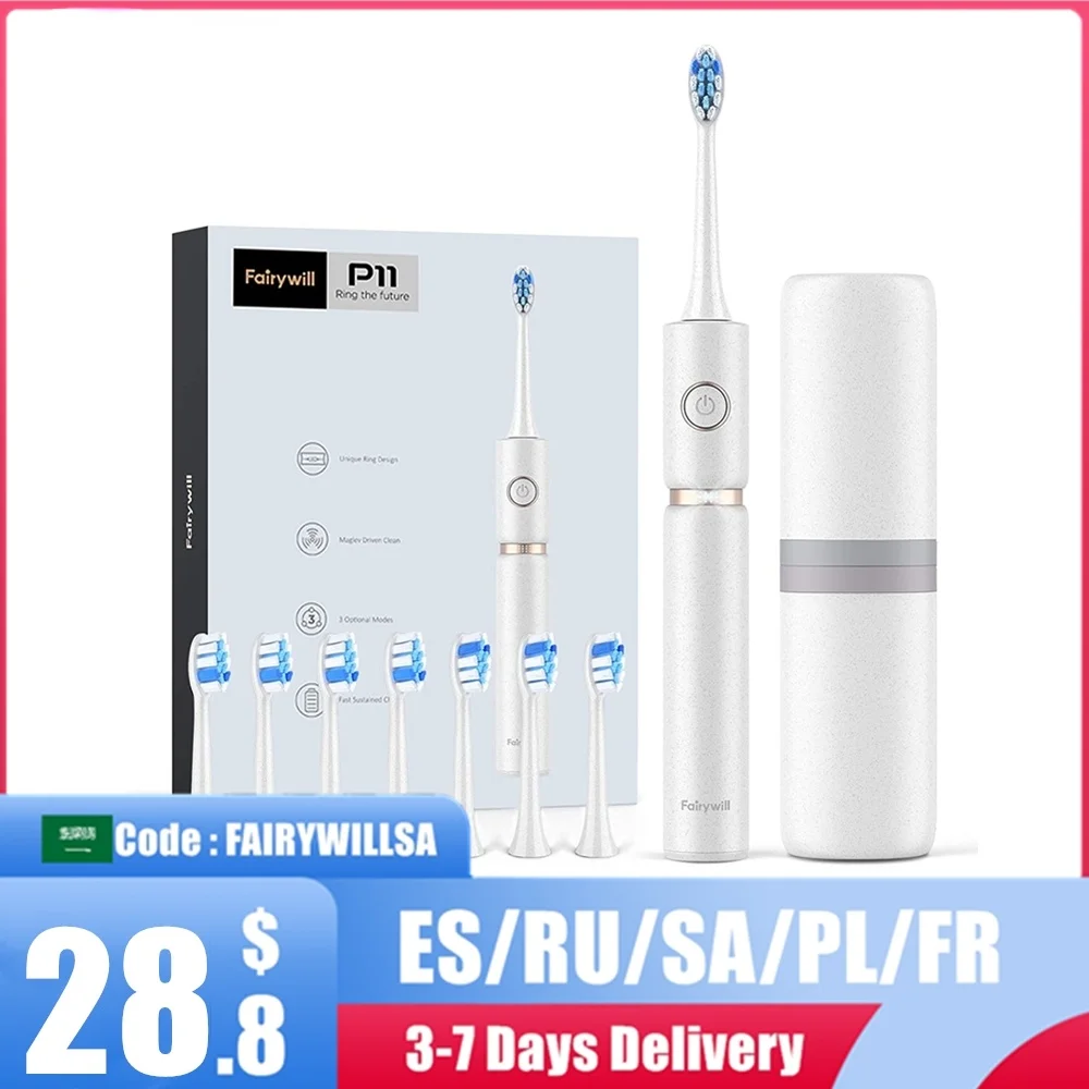 

P11 Sonic Electric Toothbrush Waterproof Rechargeable Whitening Ultra Powerful USB Charger 4 Heads and 1 Travel Case