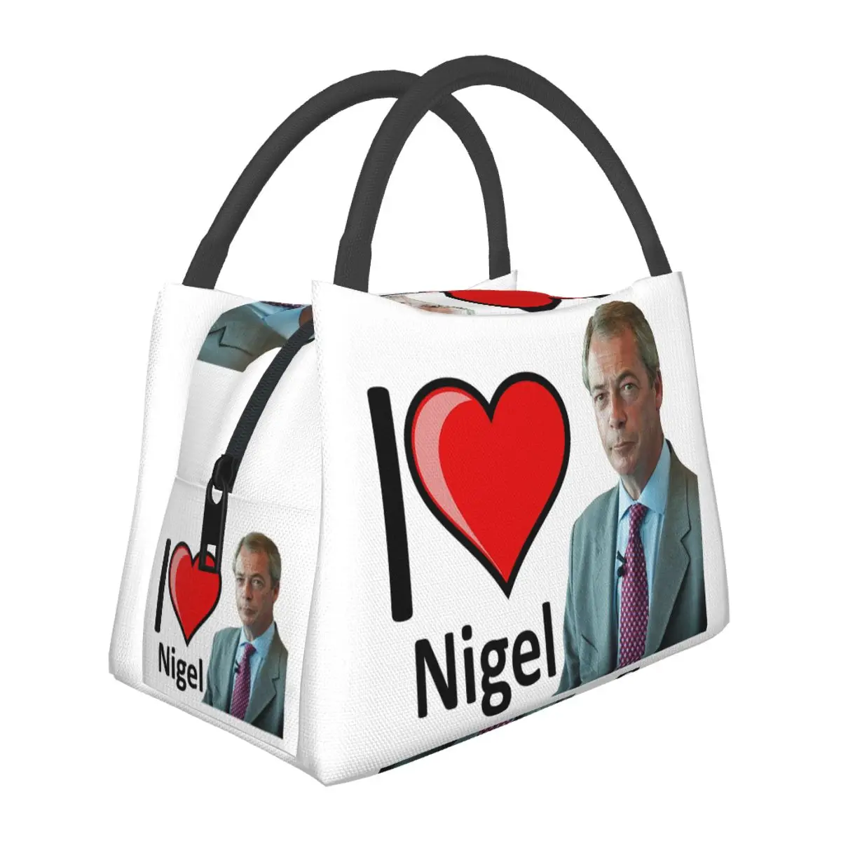 Фото Фантастическая сумка для обеда с дизайном I Love Nigel Farage для женщин, контейнер для хранения продуктов для пикника, термосумка-холодильник для еды №1