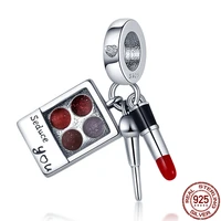 100 silver color charms three piece lipstick cosmetic set beads charms fit original pandora beads bracelet jewelry