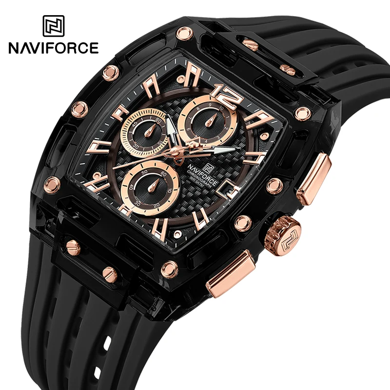 NAVIFORCE кварцевые часы с хронографом модные спортивные мужские силикавым ремешком