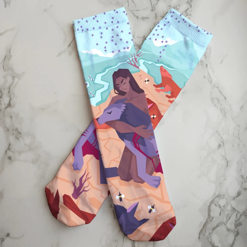 Fashion Sweet Women Long Socks New Design Oil Painting Landscape Pattern 3D Printing Middle Tube Socks Harajuku Casual Gift Sock