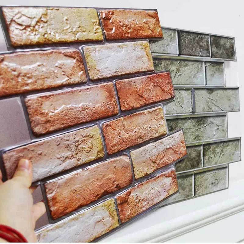 

12Pcs 3D Brick Wall Sticker PVC Self-Adhesive Wallpaper Waterproof Oil-proof Kitchen Wall Stickers DIY Bedroom Home Decor Decals