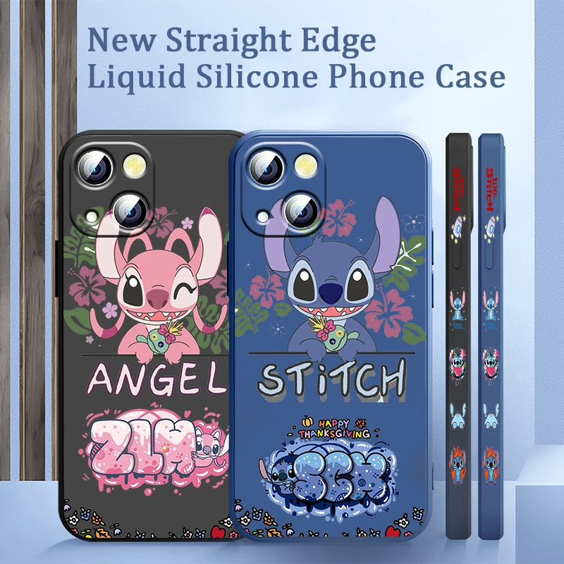 

DIsney Lilo & Stitch luxury Phone Case For Apple iPhone 14 13 12 Mini 11 XS Pro Max X XR 8 7 Plus SE 2020 Liquid Left Rope Cover
