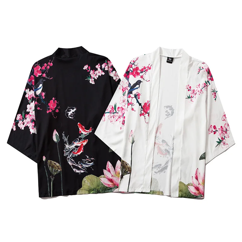 

Кимоно в китайском стиле с принтом лотоса и карпа, модный мужской и женский кардиган, блузка, топ, винтажная Японская уличная одежда, азиатск...