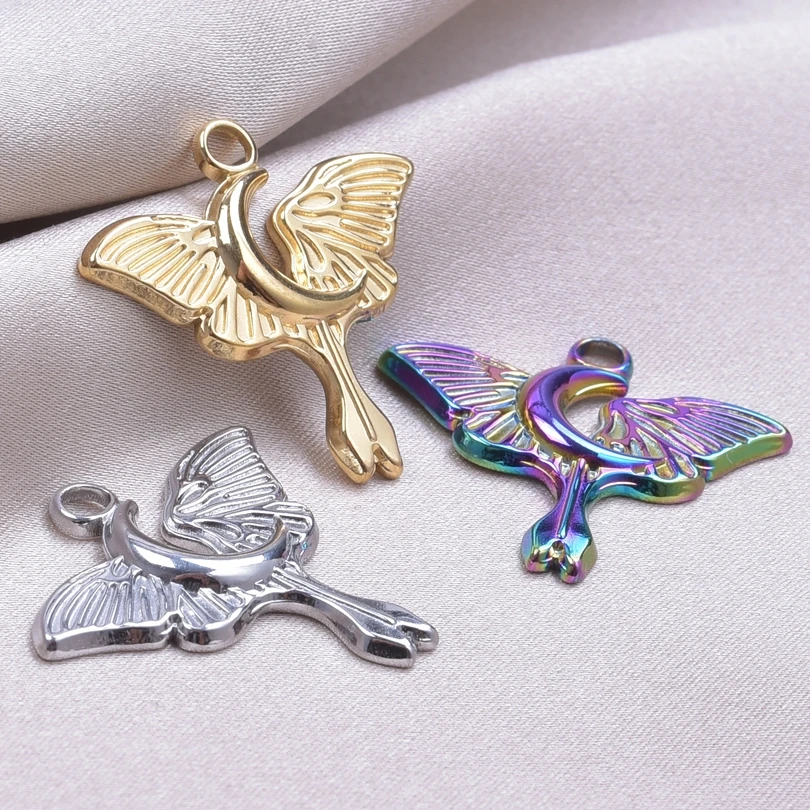

Exquisite Moon Butterfly No Fade Stainless Steel Charm For Jewelry Making DIY Necklace Women/Men Pendant Material Accessories