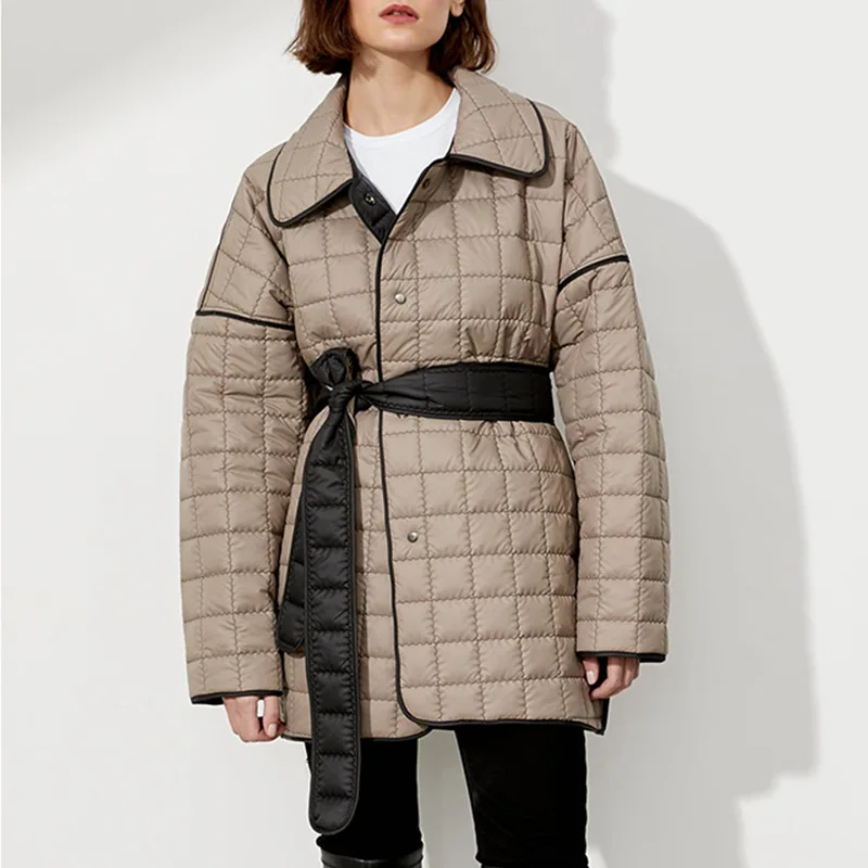 

Luxury Brand Double-sided Jacket Women Coat 2022 New Loose Version Belt Square Grid Medium and Long Winter Coat Women