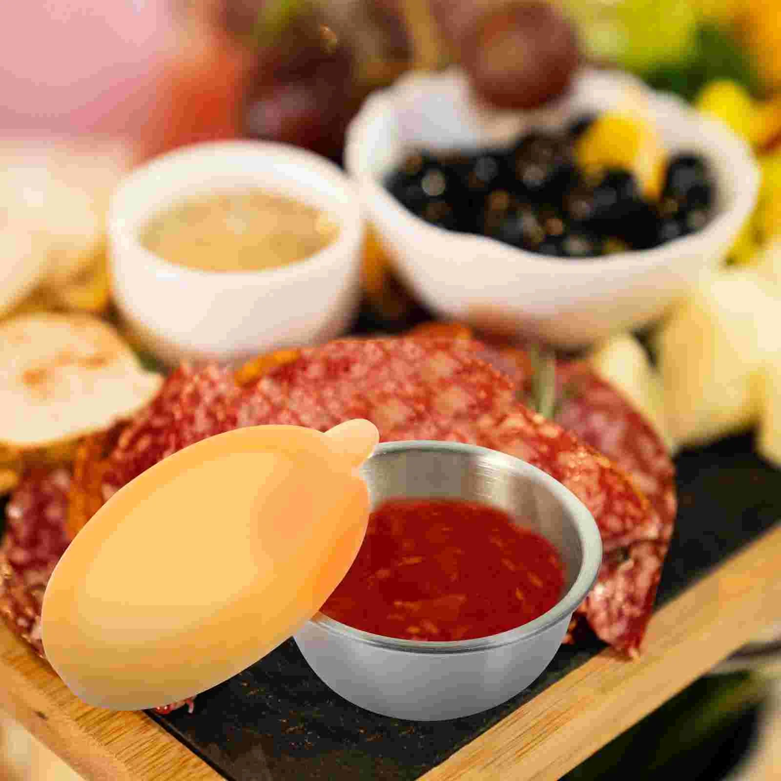 

Sauce Dish Bowls Dipping Cups Seasoning Steel Stainless Small Soycondiment Vinegar Plate Lids Silicone Ketchupkitchen Spice