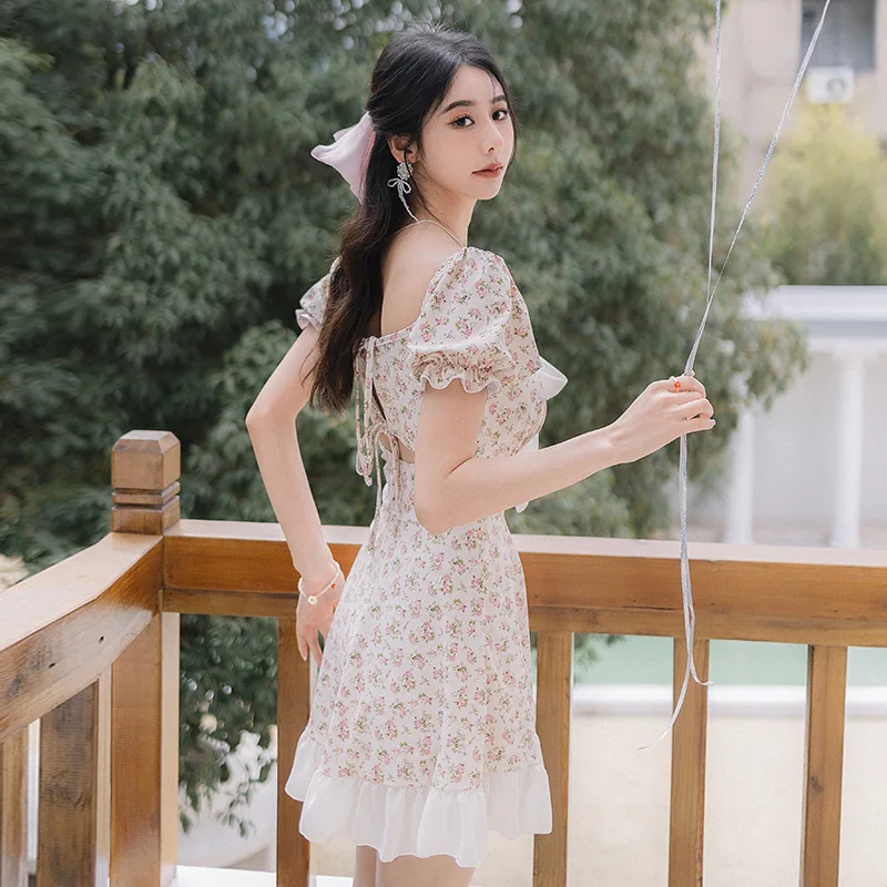 

Женские Купальники больших размеров, Корейская тонкая весенняя одежда для плавания в японском стиле с юбкой и цветами, скрывающей живот, 2023