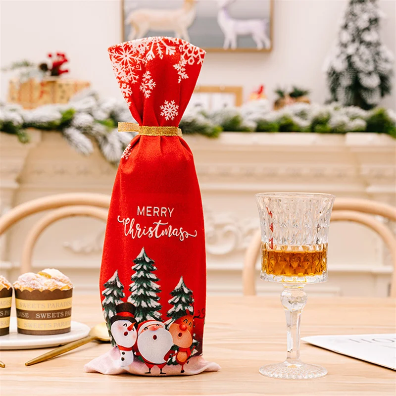 

DIY наклейки на винные бутылки, чехол на Рождество, Рождество, сумка на шнурке для винных бутылок, новогодний декоративный подарок для стола