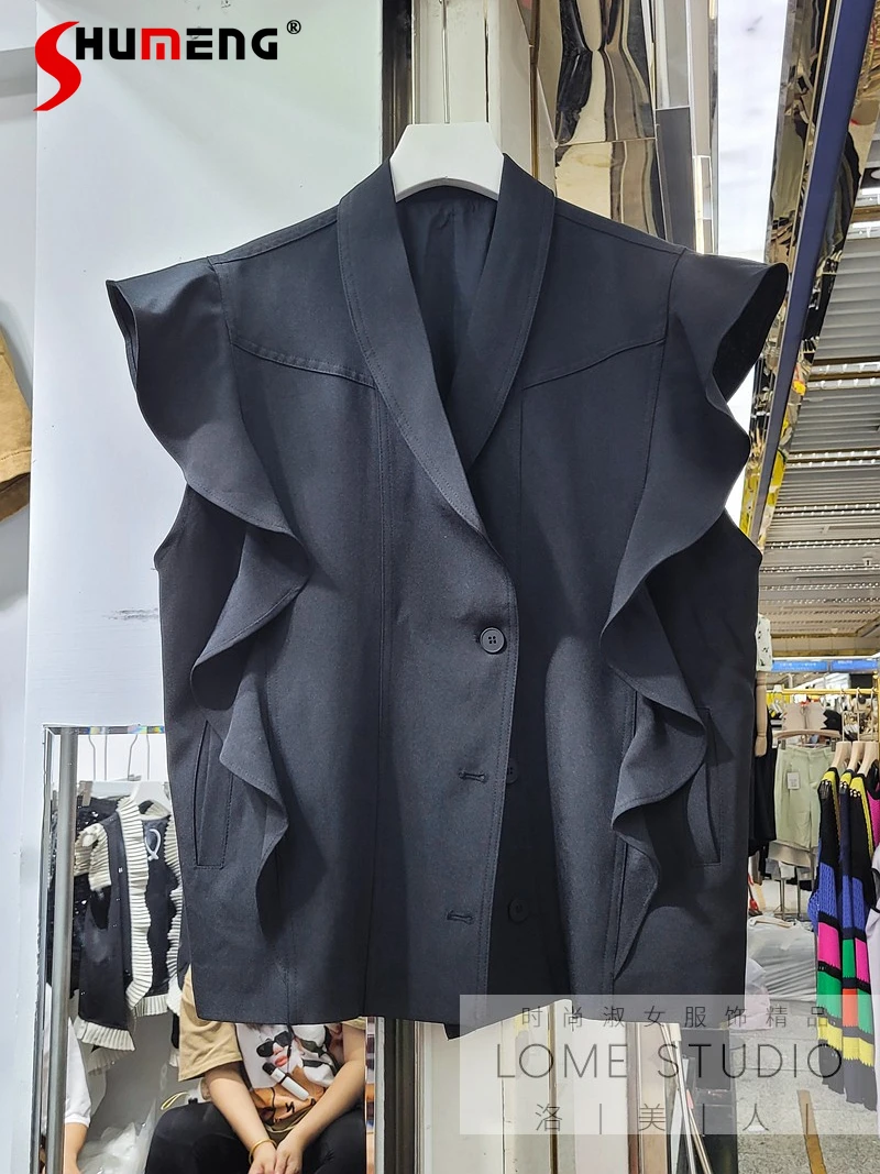 

European Station 2022 New Business Suit Vest Coat Women's Ruffled Western Style All-Matching Sleeveless Fashion Waistcoat